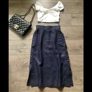Chanel Linen navy skirt with CC buttons